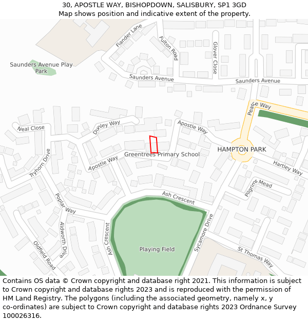 30, APOSTLE WAY, BISHOPDOWN, SALISBURY, SP1 3GD: Location map and indicative extent of plot