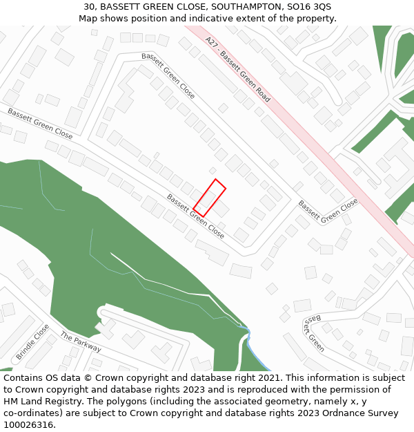 30, BASSETT GREEN CLOSE, SOUTHAMPTON, SO16 3QS: Location map and indicative extent of plot