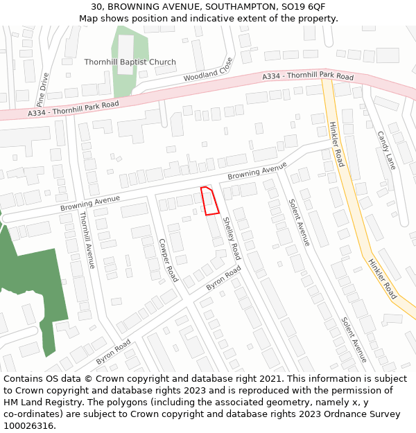 30, BROWNING AVENUE, SOUTHAMPTON, SO19 6QF: Location map and indicative extent of plot