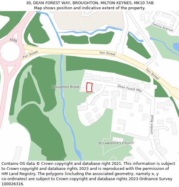 30, DEAN FOREST WAY, BROUGHTON, MILTON KEYNES, MK10 7AB: Location map and indicative extent of plot