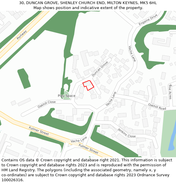 30, DUNCAN GROVE, SHENLEY CHURCH END, MILTON KEYNES, MK5 6HL: Location map and indicative extent of plot