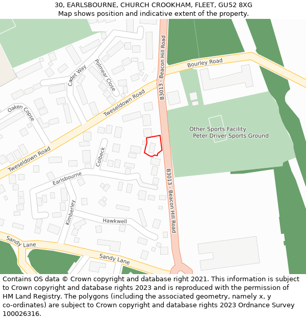 30, EARLSBOURNE, CHURCH CROOKHAM, FLEET, GU52 8XG: Location map and indicative extent of plot