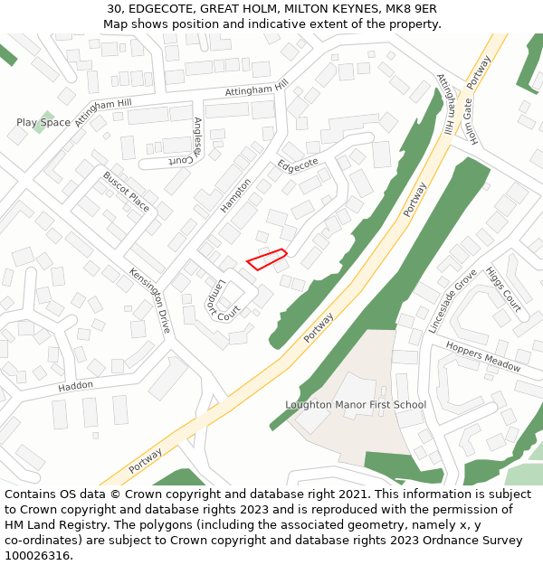 30, EDGECOTE, GREAT HOLM, MILTON KEYNES, MK8 9ER: Location map and indicative extent of plot