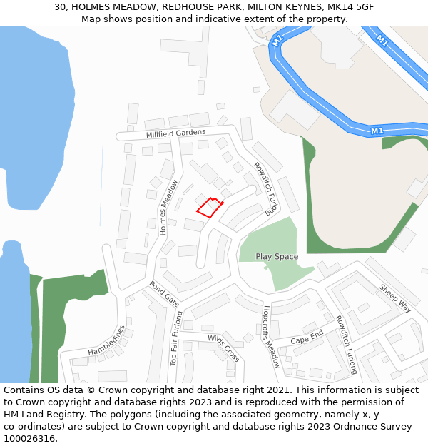 30, HOLMES MEADOW, REDHOUSE PARK, MILTON KEYNES, MK14 5GF: Location map and indicative extent of plot
