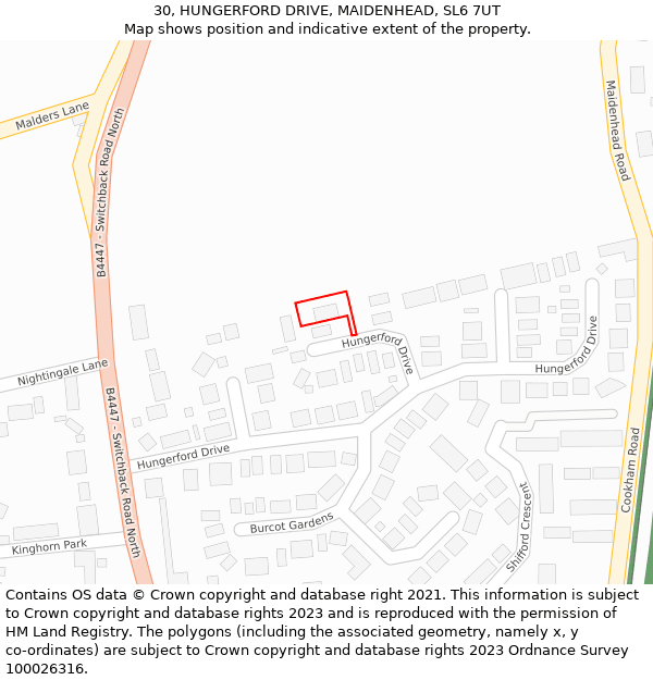 30, HUNGERFORD DRIVE, MAIDENHEAD, SL6 7UT: Location map and indicative extent of plot