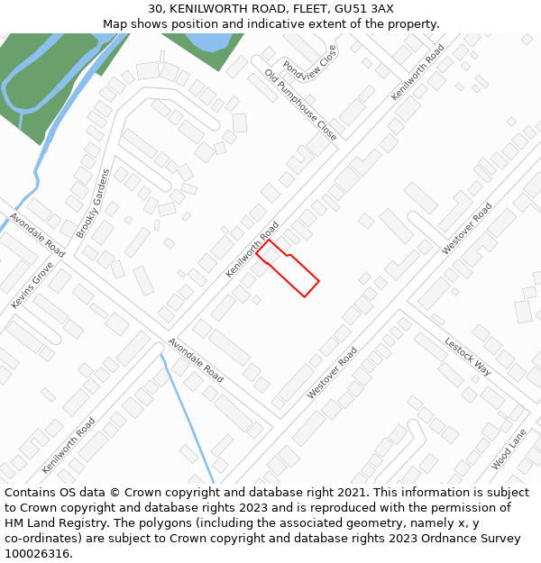 30, KENILWORTH ROAD, FLEET, GU51 3AX: Location map and indicative extent of plot