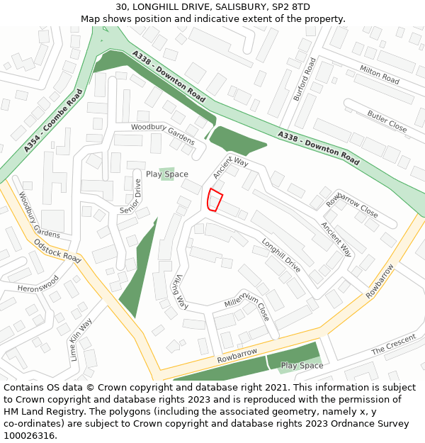 30, LONGHILL DRIVE, SALISBURY, SP2 8TD: Location map and indicative extent of plot