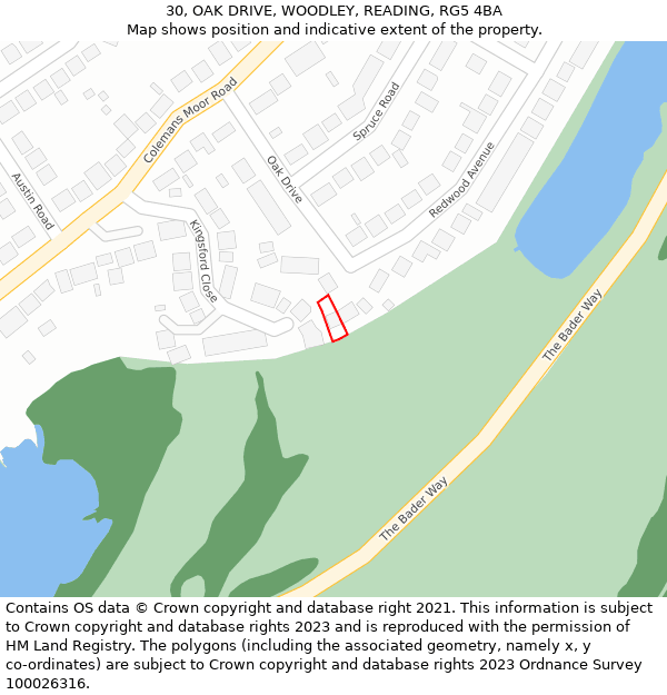 30, OAK DRIVE, WOODLEY, READING, RG5 4BA: Location map and indicative extent of plot