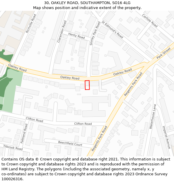 30, OAKLEY ROAD, SOUTHAMPTON, SO16 4LG: Location map and indicative extent of plot