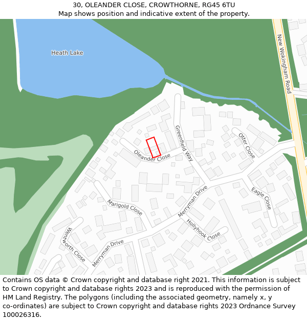 30, OLEANDER CLOSE, CROWTHORNE, RG45 6TU: Location map and indicative extent of plot