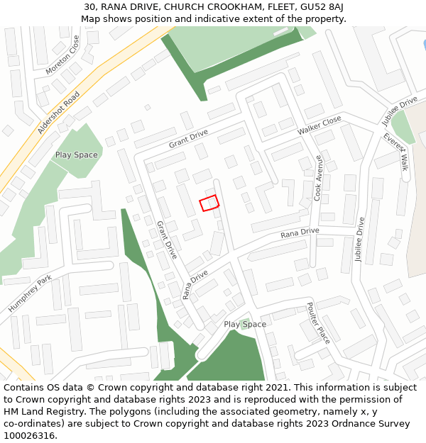 30, RANA DRIVE, CHURCH CROOKHAM, FLEET, GU52 8AJ: Location map and indicative extent of plot