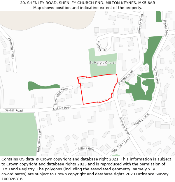30, SHENLEY ROAD, SHENLEY CHURCH END, MILTON KEYNES, MK5 6AB: Location map and indicative extent of plot