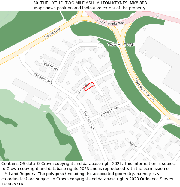 30, THE HYTHE, TWO MILE ASH, MILTON KEYNES, MK8 8PB: Location map and indicative extent of plot