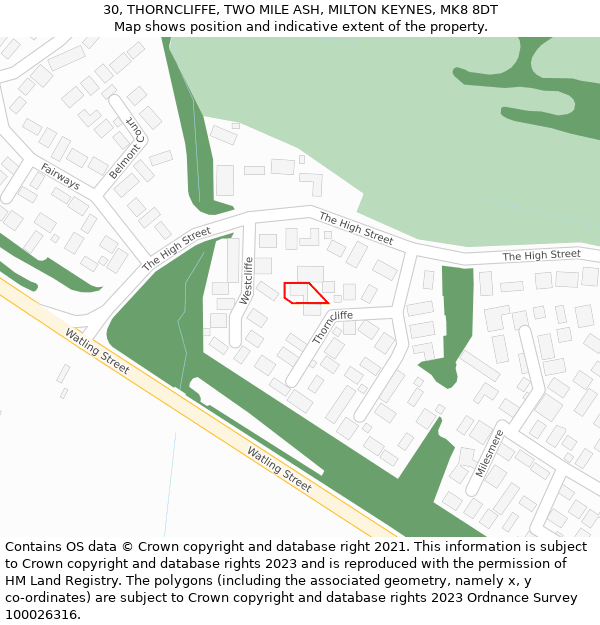 30, THORNCLIFFE, TWO MILE ASH, MILTON KEYNES, MK8 8DT: Location map and indicative extent of plot