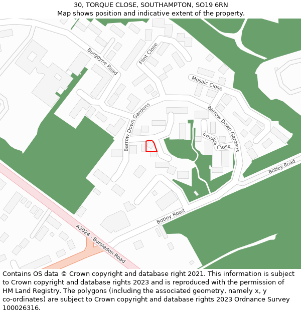 30, TORQUE CLOSE, SOUTHAMPTON, SO19 6RN: Location map and indicative extent of plot