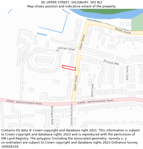 30, UPPER STREET, SALISBURY, SP2 8LY: Location map and indicative extent of plot