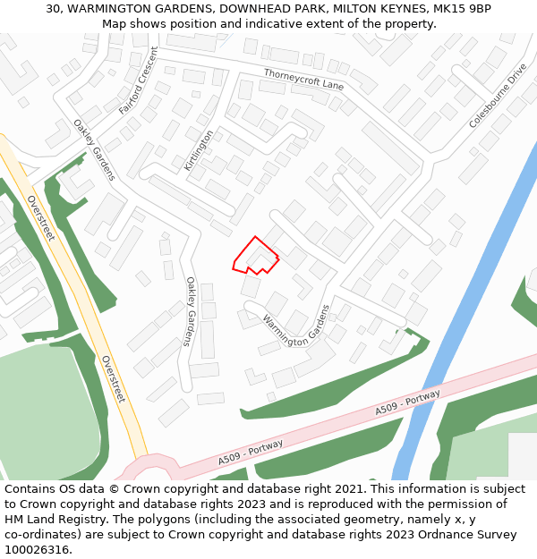 30, WARMINGTON GARDENS, DOWNHEAD PARK, MILTON KEYNES, MK15 9BP: Location map and indicative extent of plot