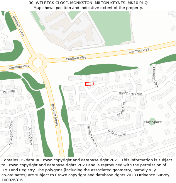 30, WELBECK CLOSE, MONKSTON, MILTON KEYNES, MK10 9HQ: Location map and indicative extent of plot