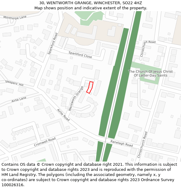 30, WENTWORTH GRANGE, WINCHESTER, SO22 4HZ: Location map and indicative extent of plot