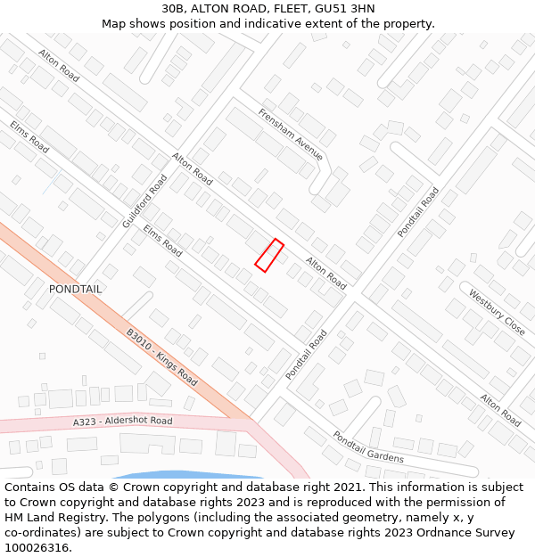 30B, ALTON ROAD, FLEET, GU51 3HN: Location map and indicative extent of plot