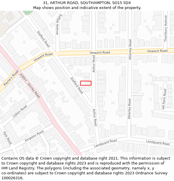 31, ARTHUR ROAD, SOUTHAMPTON, SO15 5DX: Location map and indicative extent of plot