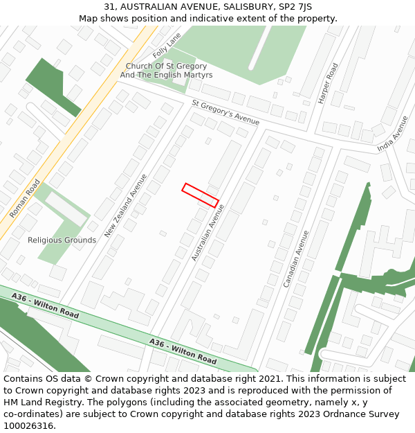 31, AUSTRALIAN AVENUE, SALISBURY, SP2 7JS: Location map and indicative extent of plot