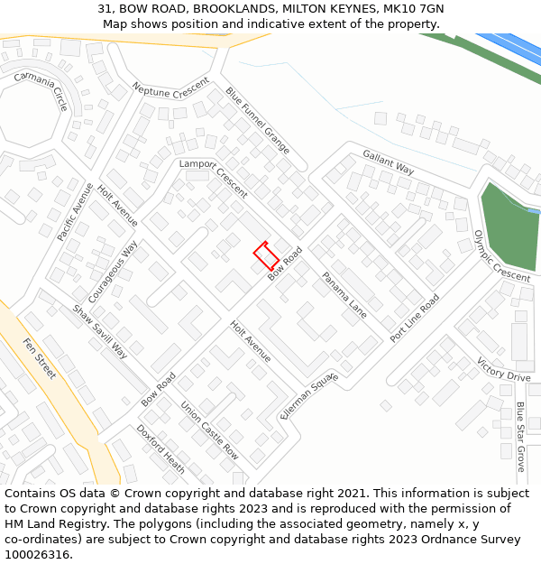 31, BOW ROAD, BROOKLANDS, MILTON KEYNES, MK10 7GN: Location map and indicative extent of plot