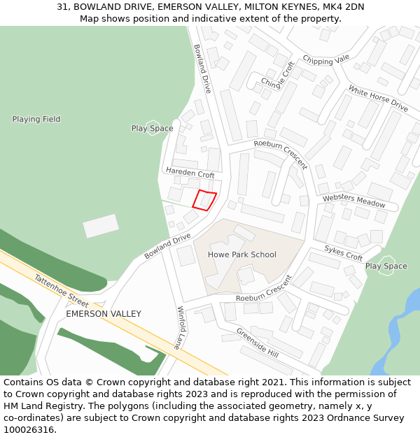 31, BOWLAND DRIVE, EMERSON VALLEY, MILTON KEYNES, MK4 2DN: Location map and indicative extent of plot