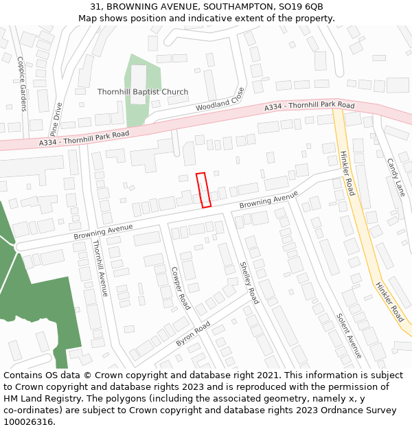 31, BROWNING AVENUE, SOUTHAMPTON, SO19 6QB: Location map and indicative extent of plot