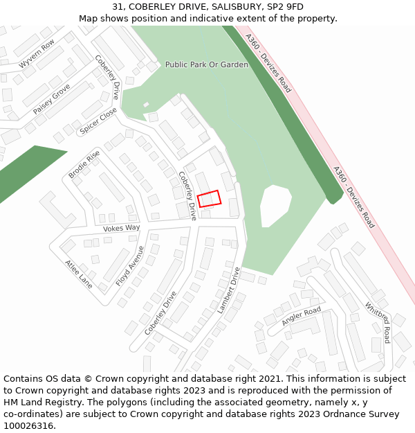 31, COBERLEY DRIVE, SALISBURY, SP2 9FD: Location map and indicative extent of plot