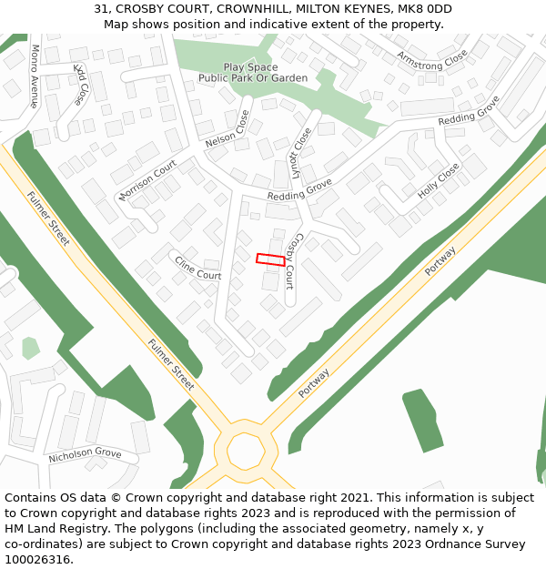 31, CROSBY COURT, CROWNHILL, MILTON KEYNES, MK8 0DD: Location map and indicative extent of plot