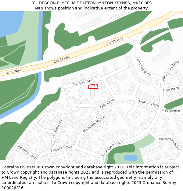 31, DEACON PLACE, MIDDLETON, MILTON KEYNES, MK10 9FS: Location map and indicative extent of plot