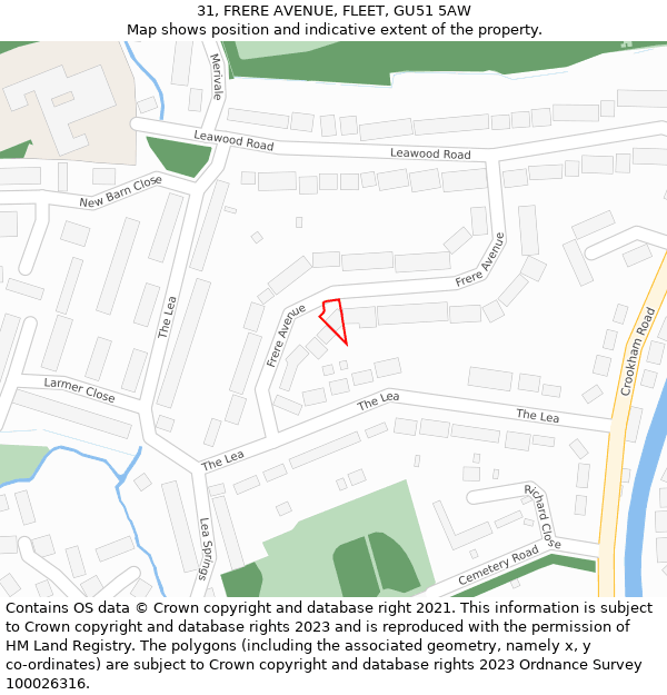 31, FRERE AVENUE, FLEET, GU51 5AW: Location map and indicative extent of plot