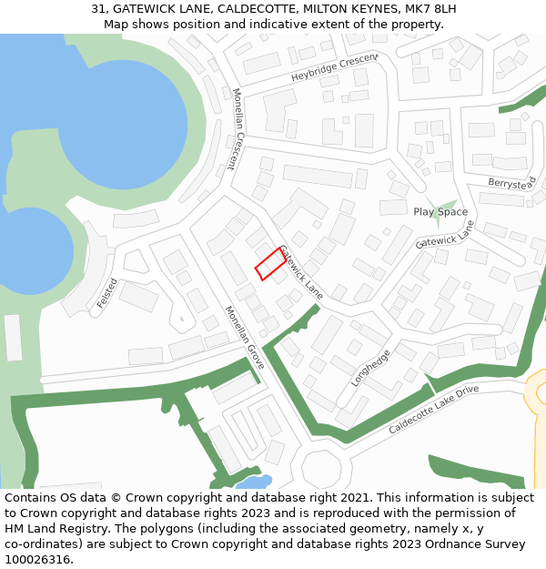 31, GATEWICK LANE, CALDECOTTE, MILTON KEYNES, MK7 8LH: Location map and indicative extent of plot