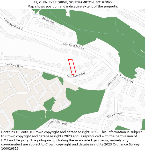 31, GLEN EYRE DRIVE, SOUTHAMPTON, SO16 3NQ: Location map and indicative extent of plot