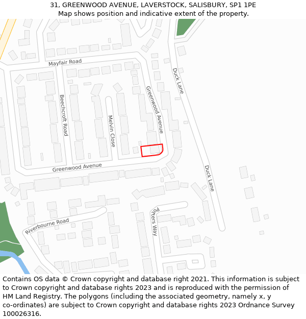 31, GREENWOOD AVENUE, LAVERSTOCK, SALISBURY, SP1 1PE: Location map and indicative extent of plot