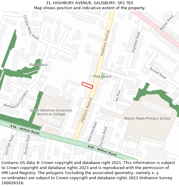 31, HIGHBURY AVENUE, SALISBURY, SP2 7EX: Location map and indicative extent of plot