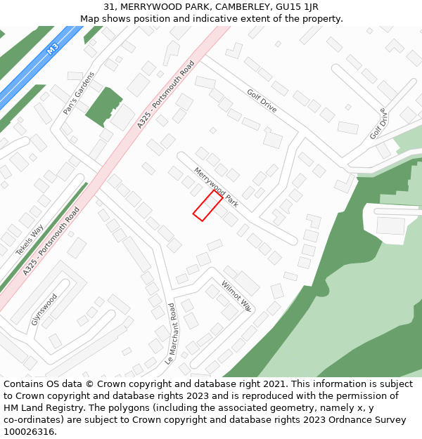 31, MERRYWOOD PARK, CAMBERLEY, GU15 1JR: Location map and indicative extent of plot