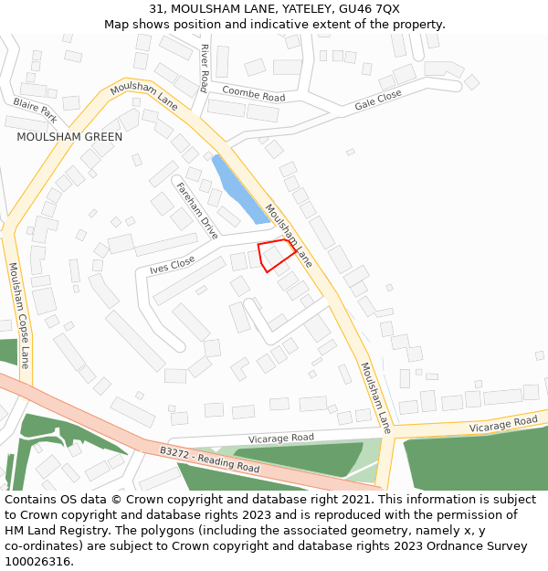 31, MOULSHAM LANE, YATELEY, GU46 7QX: Location map and indicative extent of plot