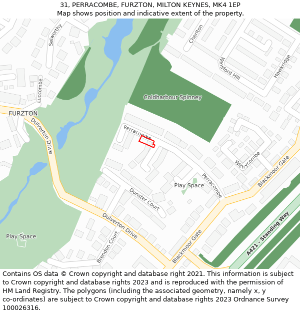 31, PERRACOMBE, FURZTON, MILTON KEYNES, MK4 1EP: Location map and indicative extent of plot