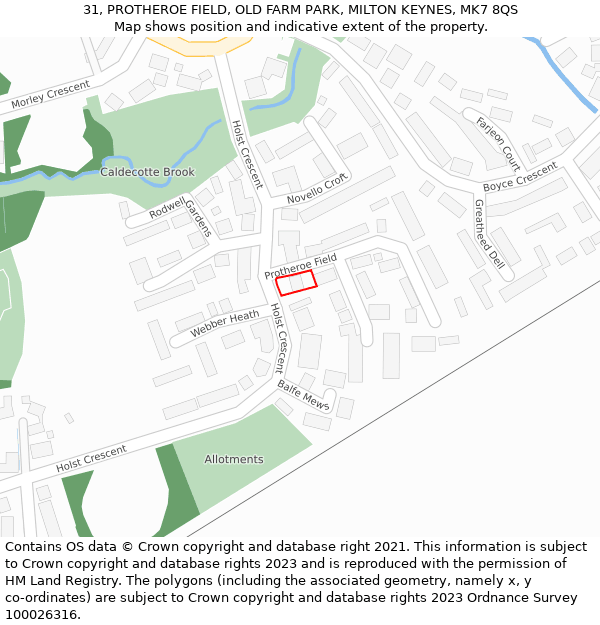 31, PROTHEROE FIELD, OLD FARM PARK, MILTON KEYNES, MK7 8QS: Location map and indicative extent of plot