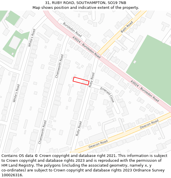 31, RUBY ROAD, SOUTHAMPTON, SO19 7NB: Location map and indicative extent of plot