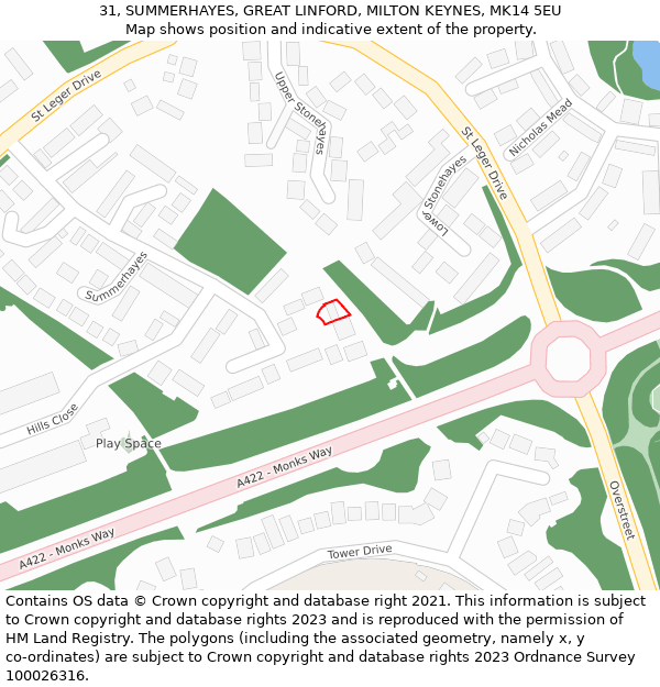 31, SUMMERHAYES, GREAT LINFORD, MILTON KEYNES, MK14 5EU: Location map and indicative extent of plot