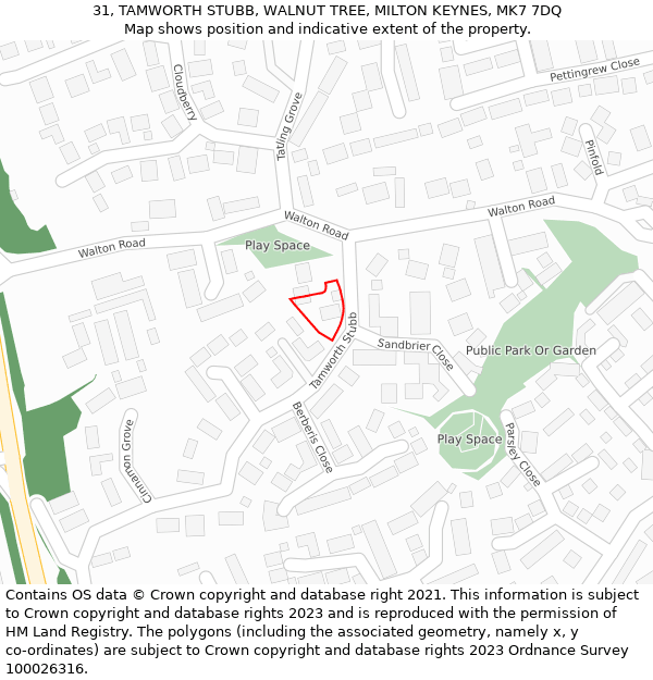 31, TAMWORTH STUBB, WALNUT TREE, MILTON KEYNES, MK7 7DQ: Location map and indicative extent of plot