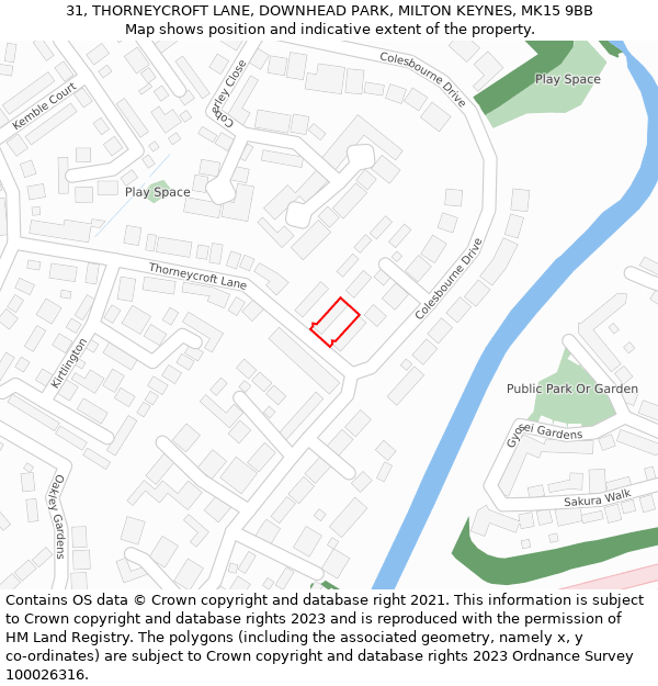 31, THORNEYCROFT LANE, DOWNHEAD PARK, MILTON KEYNES, MK15 9BB: Location map and indicative extent of plot