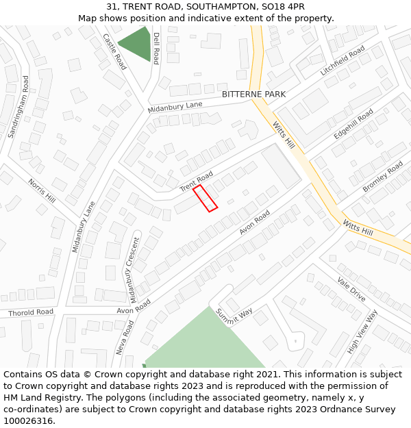 31, TRENT ROAD, SOUTHAMPTON, SO18 4PR: Location map and indicative extent of plot