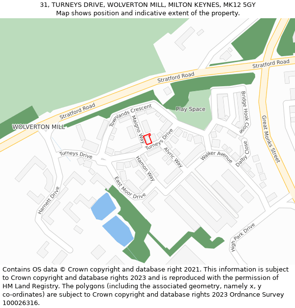 31, TURNEYS DRIVE, WOLVERTON MILL, MILTON KEYNES, MK12 5GY: Location map and indicative extent of plot