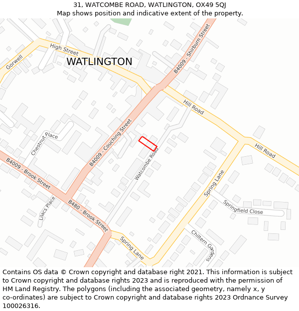 31, WATCOMBE ROAD, WATLINGTON, OX49 5QJ: Location map and indicative extent of plot