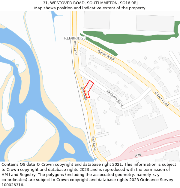 31, WESTOVER ROAD, SOUTHAMPTON, SO16 9BJ: Location map and indicative extent of plot