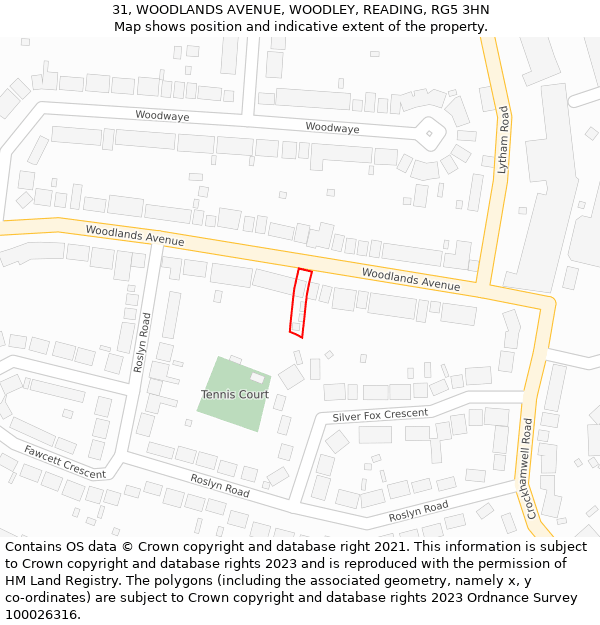 31, WOODLANDS AVENUE, WOODLEY, READING, RG5 3HN: Location map and indicative extent of plot